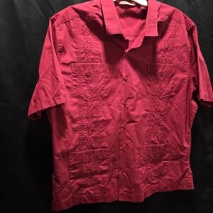 Havanera Co Red Embroidered Guayabera Cuban Camp Shirt Sz XL Boho Resortwear Men